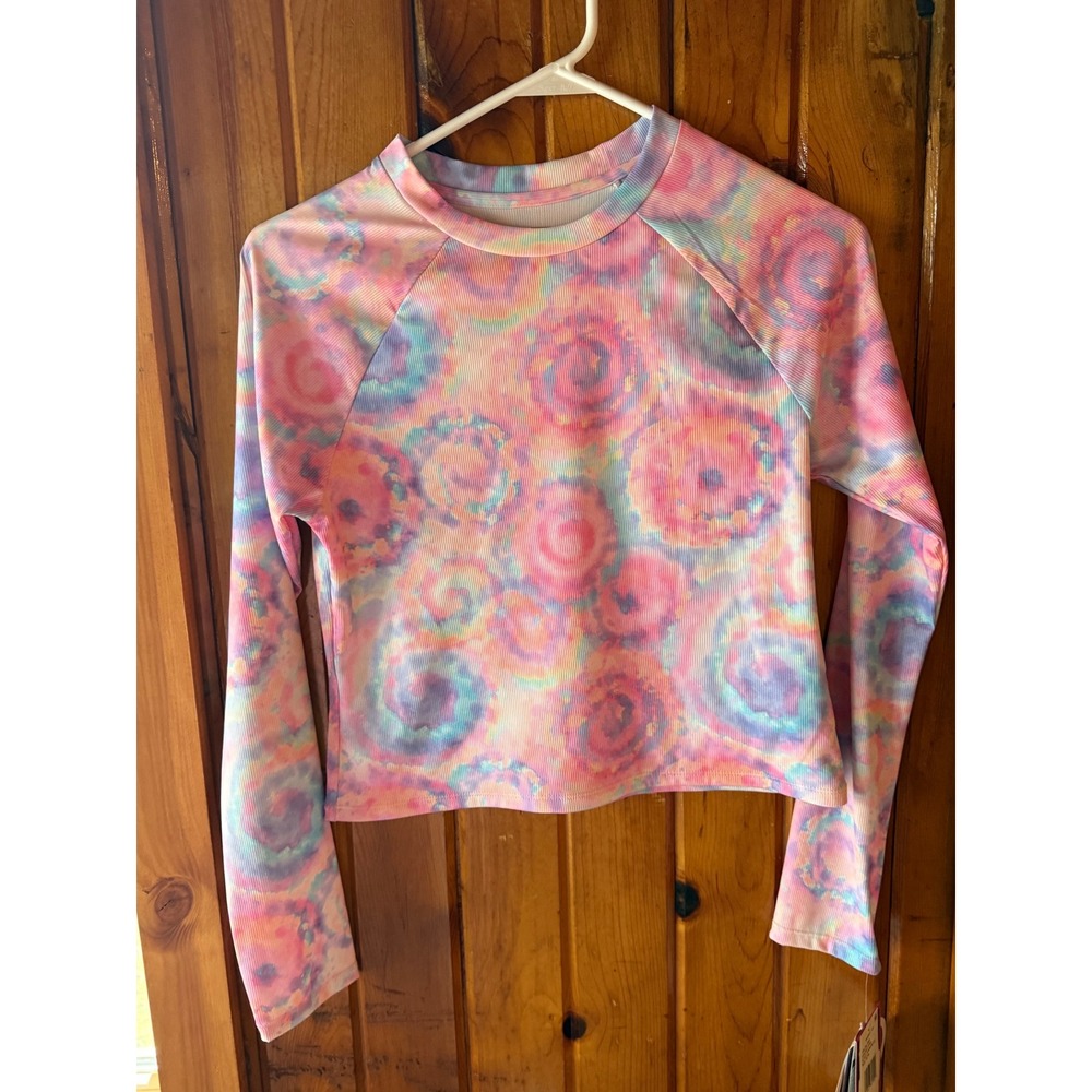 Andy & Evan Girls XL 16 Tie Dye Ribbed Long Sleeve Rash Guard Swim Top Pink Blue